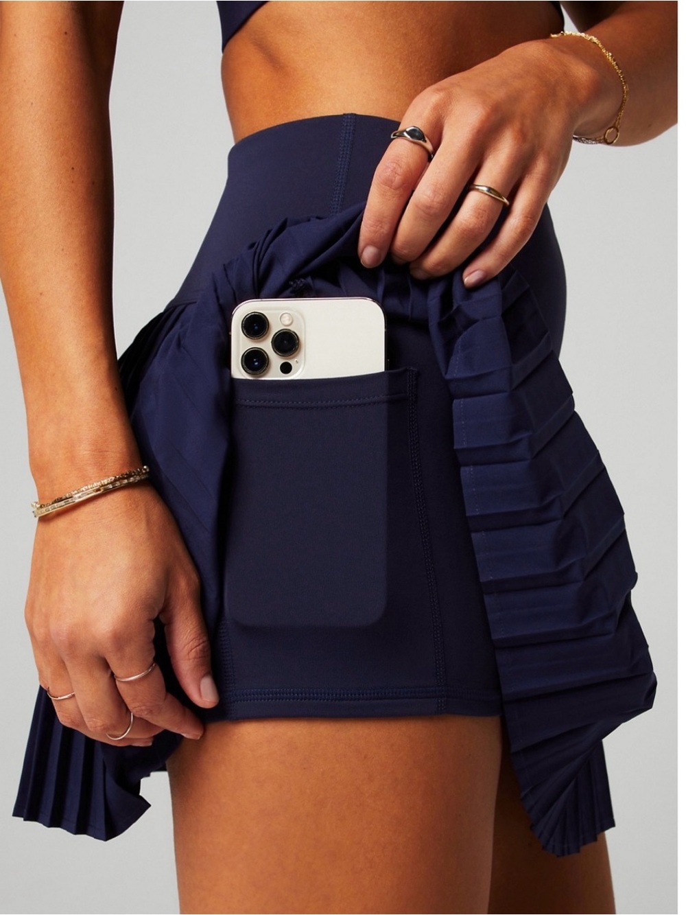 Fabletics Navy Pleated Athletic Skort with Side Phone Pocket NWT